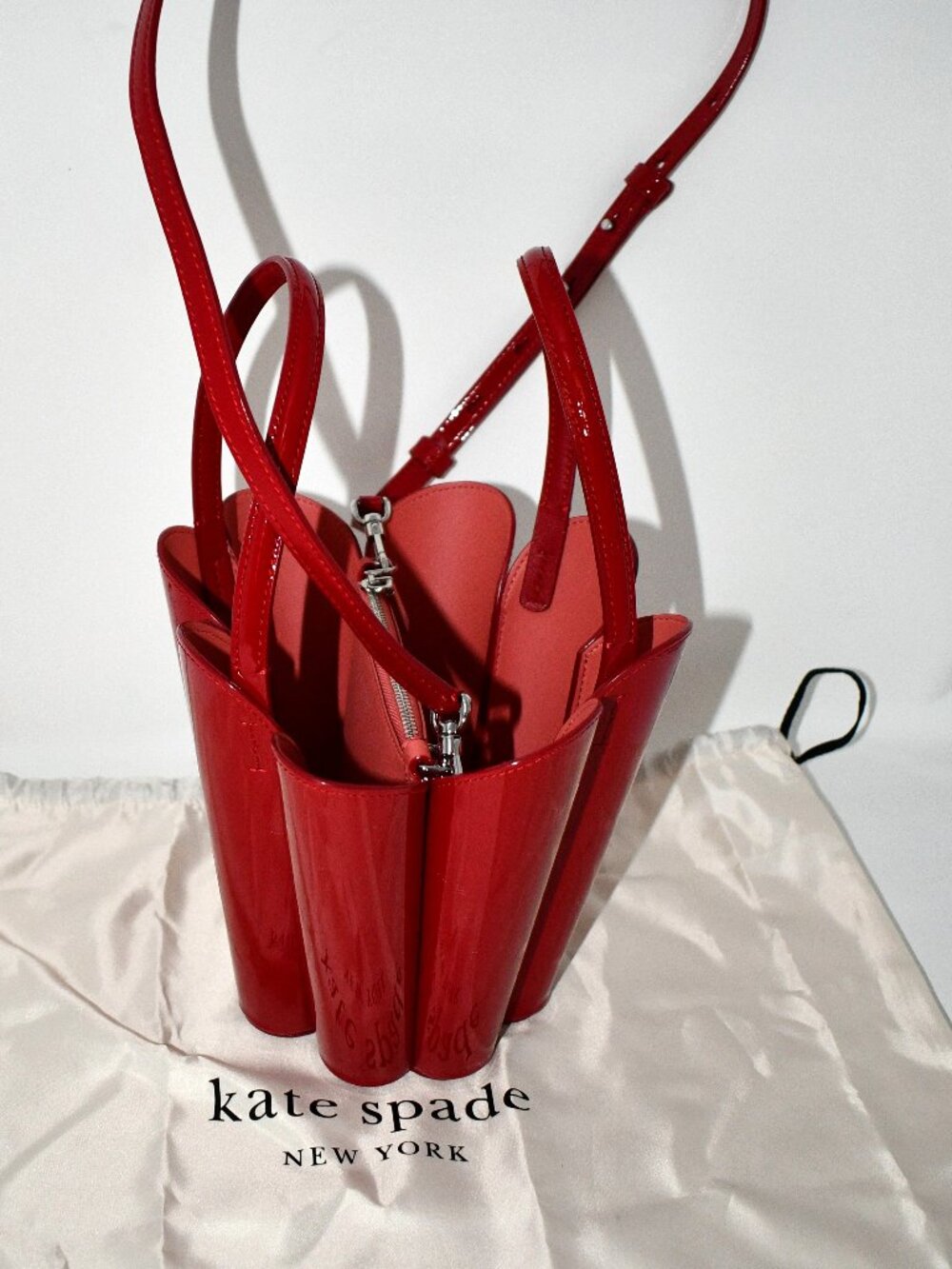 Kate Spade the Spade Patent Leather Bucket Bag in Dark Scarlet #KN302 NWT - Picture 4 of 9